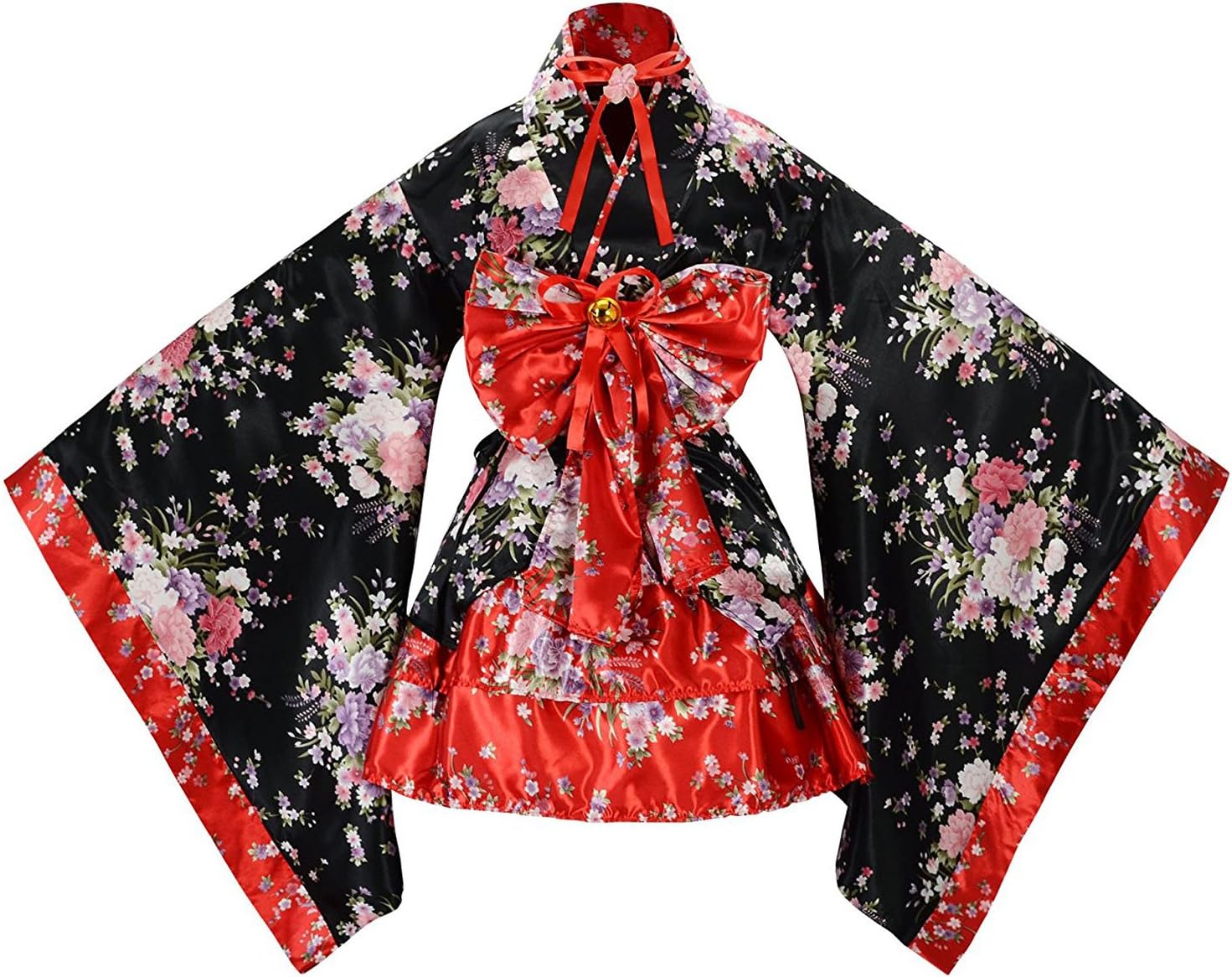 tzm2016 Kimono japonés con diseño de Flores de Cerezo, algodón, Rojo