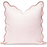 Hofdeco Premium Coastal Patio Indoor Outdoor Scalloped Throw Pillow Cover Only, 20"x20" Water Repellent for Backyard, Couch, Blush Pink Print Stripes