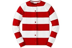 JSTEX Girls Cute Cardigan 100% Cotton Knit Kids Cardigan Long Sleeve Crew Neck Button Sweaters for Girl Size 4-14