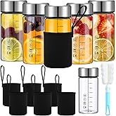 Vesici 6 Pack Wide Mouth Glass Juice Bottles Glass Water Bottles with Lids and Sleeve for Juicing Smoothies Milk Protein Infused Water Reusable Leakproof Borosilicate Bottle(12 oz)