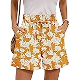 Moodclo Summer Casual Shorts with Pockets High Waisted Wide Leg Drawstring Beach Vacation Trendy Shorts S-2XL