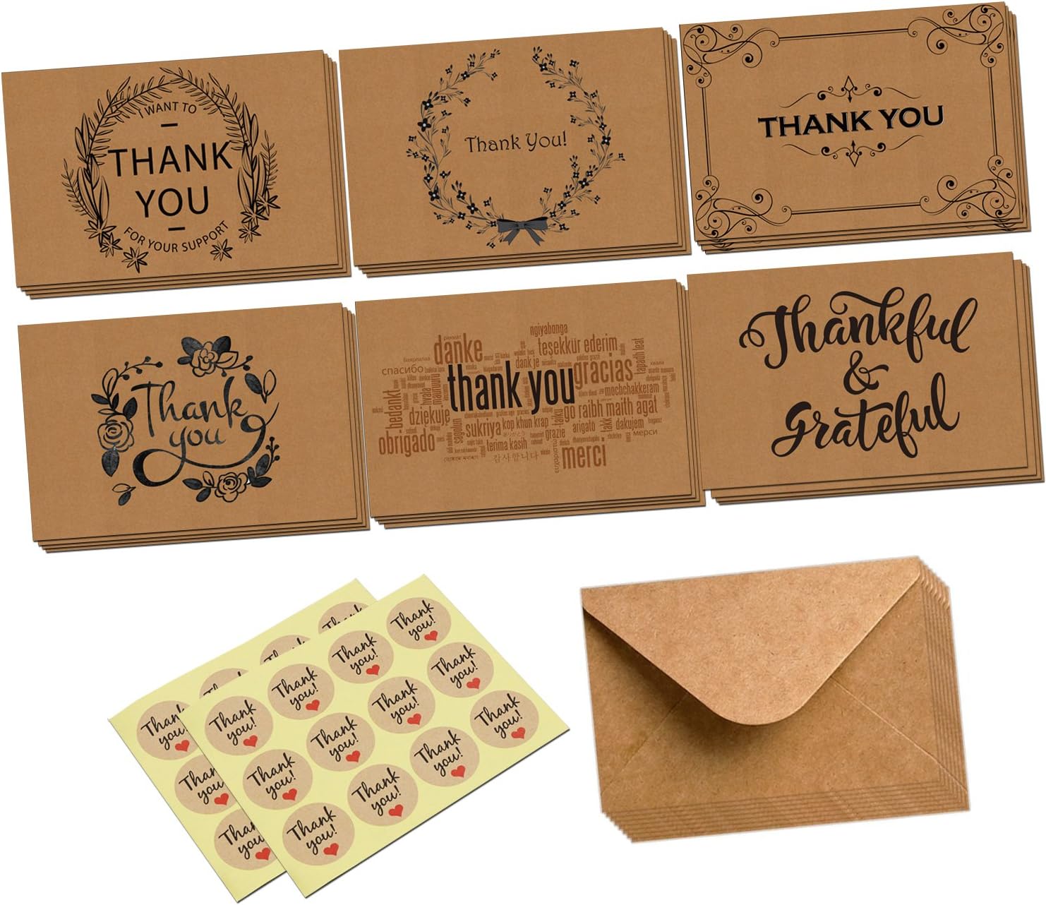 Thank You Card24 Retro Kraft Thank U Greeting/Note Cards