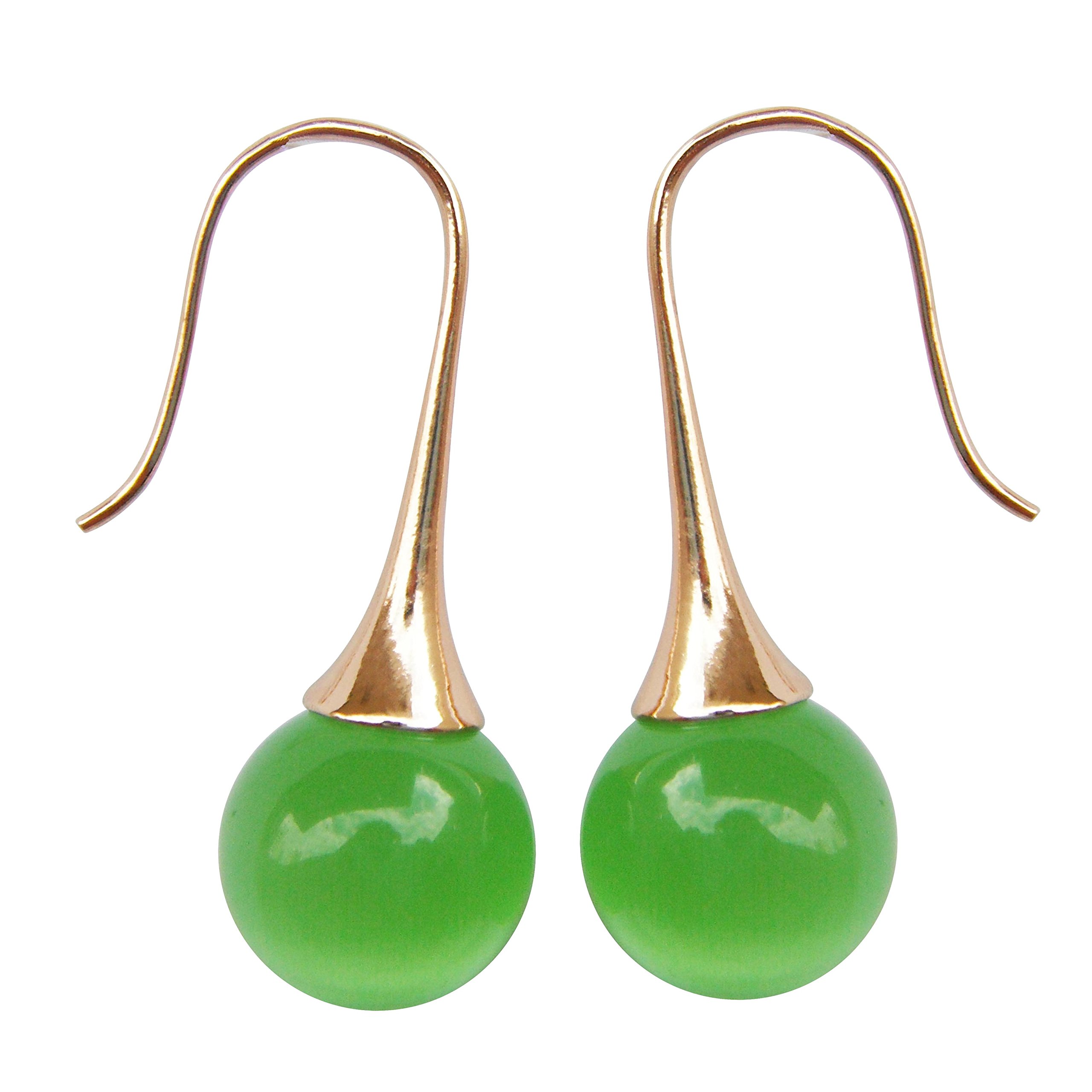 Navachi 18k Yellow Gold Plated Green Ball Opal Agate Az1570e Dangle Drop Earrings