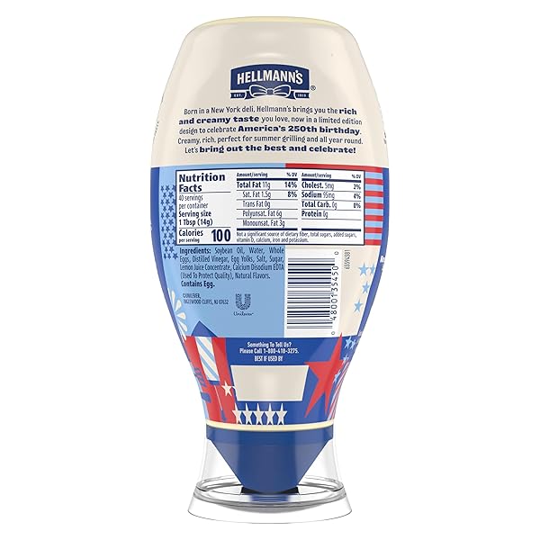 HELLMANN’S REAL MAYONNAISE REAL MAYO SQUEEZE BOTTLE FOR A RICH CREAMY CONDIMENT GLUTEN FREE, MADE WITH CAGE-FREE EGGS 20 OZ