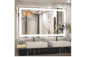 Keonjinn LED Bathroom Mirror with Lights, 40 x 24 Inch Front Lighted Vanity Mirror, HD Tempered Glass, UL-Listed LED Driver, Anti-Fog, 6000K Dimmale, Memory Function, Easy Installation