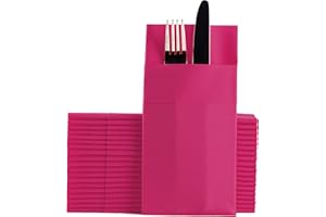 MOYES HOME Fuchsia Dinner Napkins Cloth Like with Built-in Flatware Pocket, Linen-Feel Absorbent Disposable Paper Hand Napkins for Kitchen, Bathroom, Parties, Weddings, Dinners or Events, 1/8 Fold, Pack of 50