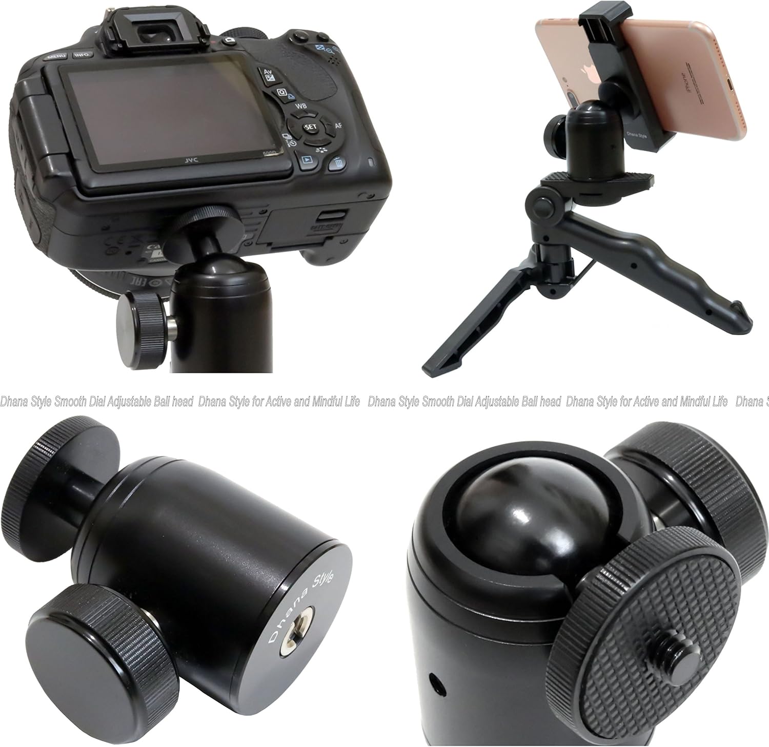 Dhana Style Dial Smooth Adjustment Photography Ball Head 360 Degree Fluid Rotation Tripod Ballhead 1/4" 3/8" Thread Base Mount : Camera & Photo