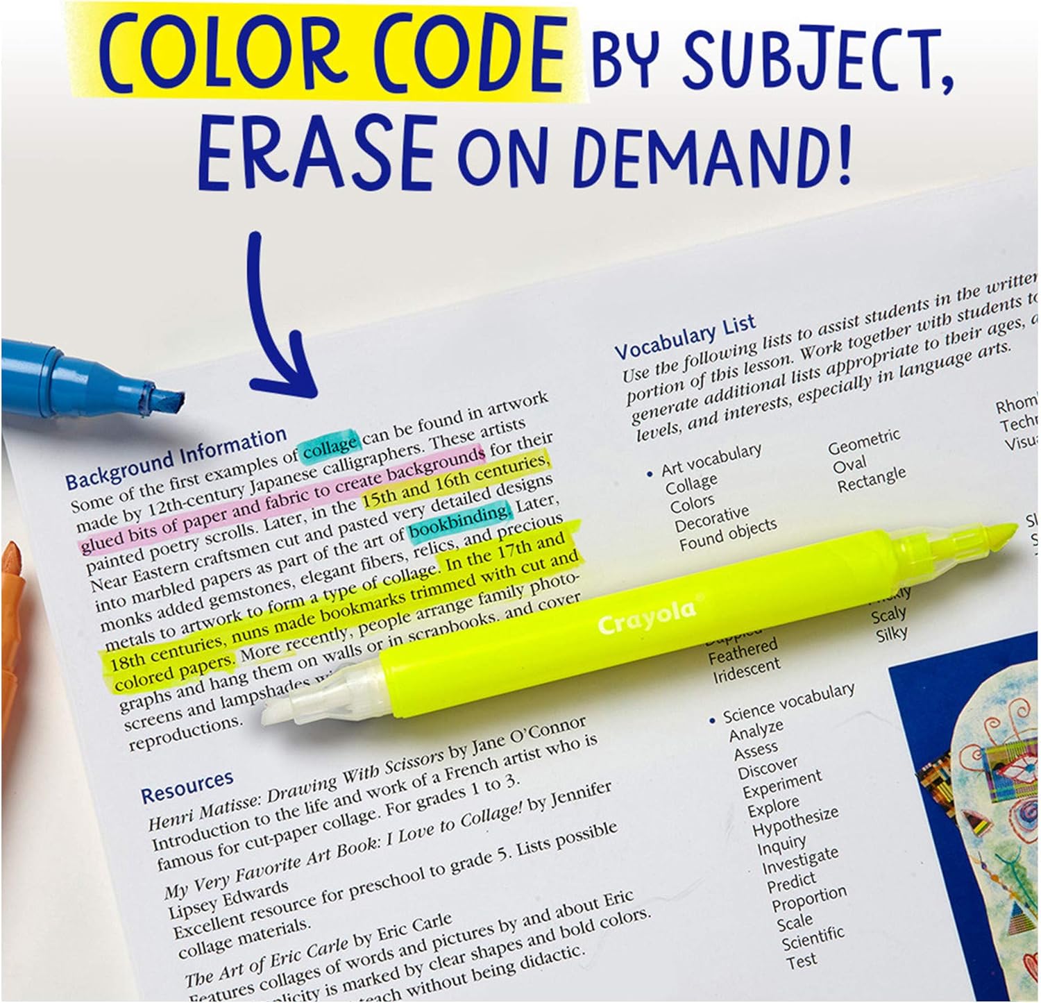 Crayola Take Note Erasable Highlighters, Cool School Supplies, Chisel Tip Markers, 6 Count: Toys & Games