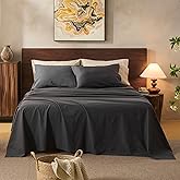 Overket 100% Linen Sheets King Size,Breathable & Durable 4-Piece Bed Flax Sheet Set,Soft All-Season Bedding for Hot Sleepers 16" Deep Pocket Oeko-TEX Certified,(King, Dark Grey)
