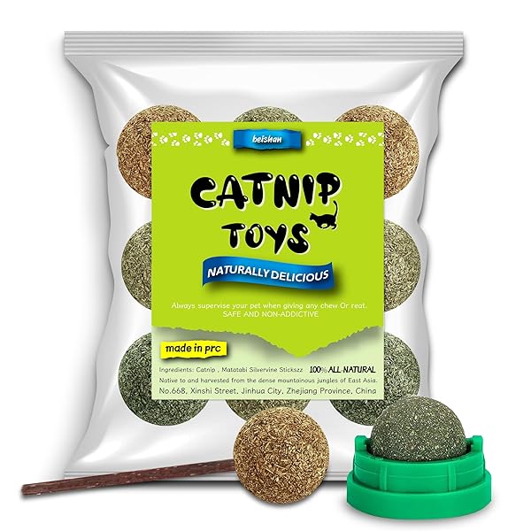 BEISHAN CATNIP BALLS, 8 CT – CAT BALL TOY – KITTEN TOYS – CAT NIP BALL CAT TOY – CAT LICK BALL – CAT NIP CAT TOYS – NATURAL CATNIP BALL FOR CATS OF ALL BREEDS