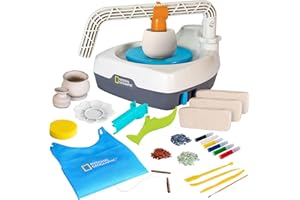 BLUE MARBLE NATIONAL GEOGRAPHIC Deluxe Pottery Wheel Kit – Complete Starter Pottery Set, Plug-In Motor, 3 lbs. Air Dry Clay, Gemstone Chips, Sculpting Tools, Patented Arm Tool, Paints & More, Great Kids Craft Kit