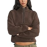 Hixiaohe Womens Cropped Fleece Sweatshirts Casual Half Zip Long Sleeve Fuzzy Winter Warm Pullover Sherpa Jackets with Pockets