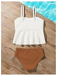 SHENHE Girl's 2 Piece High Waisted Ruffle Waffle