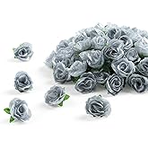 SITUMEIZI 100 Pcs 1.3 inches Mini Silver Rose Head Artificial Roses Fake Silk Silver Flower for Home DIY Flower Wall Party Birthday Decor