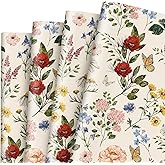 AnyDesign Floral Wrapping Paper Vintage Flower Gift Gift Wrap Paper Bulk Retro Wildflower Decorative Art Paper for Wedding Birthday Baby Shower DIY Crafts Gift Wrapping, Folded Flat, 6 Sheet