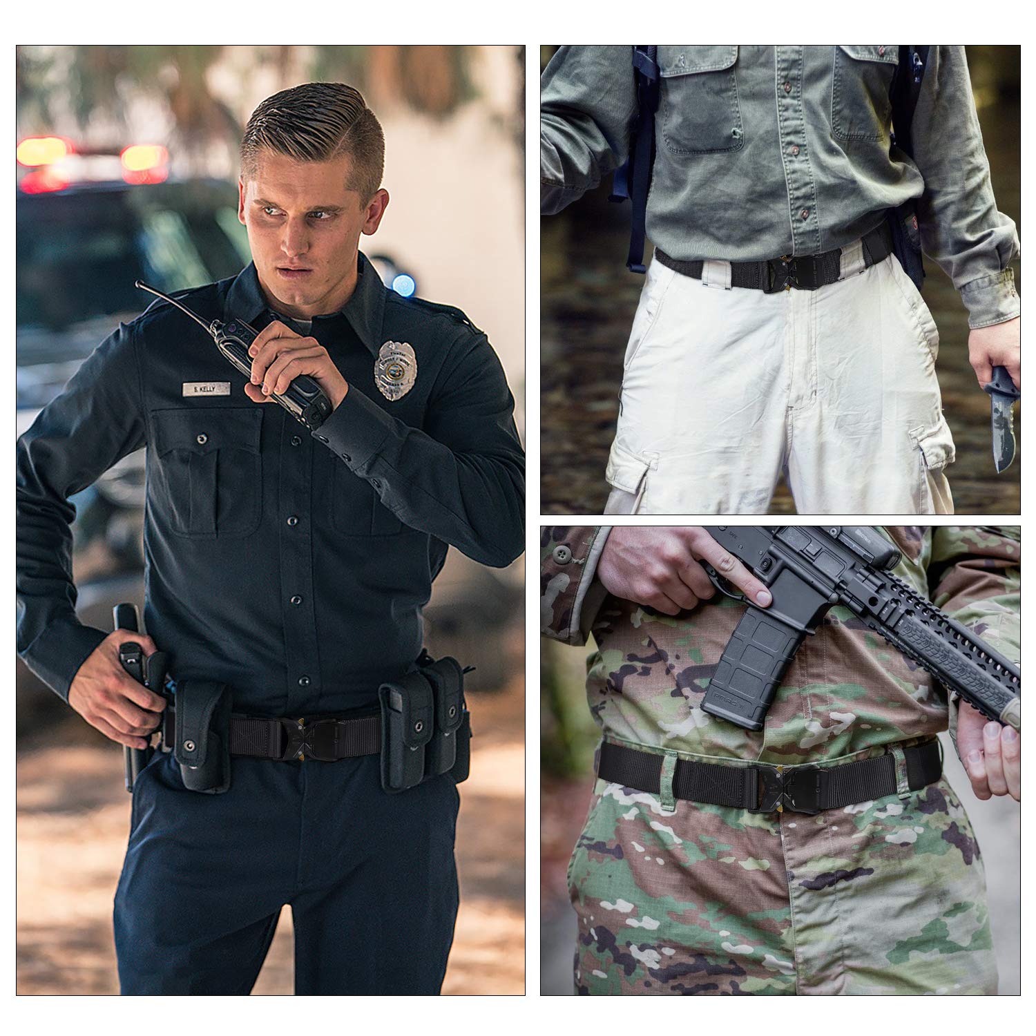 JASGOOD Men Tactical Belt, Black Military Style Webbing Rigger Web Belt Heavy Duty Work Belt with Quick Release Buckle (Black,Waist Size 31-37Inch)