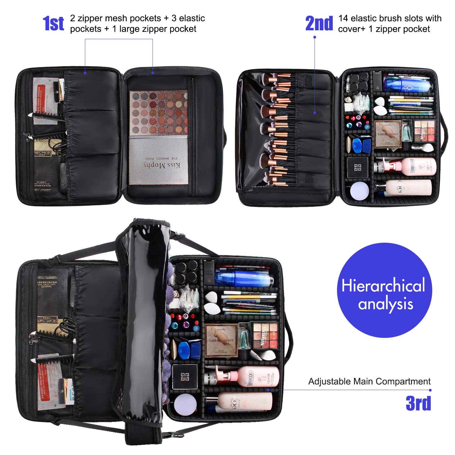 Relavel Extra Large Makeup Case Travel Makeup Train Case Professional Makeup Artist Bag Portable Nail Organizer Box Art Supply Case with Adjustable Dividers/Attach to Trolley/Shoulder Strap 17.7 Inch : Beauty
