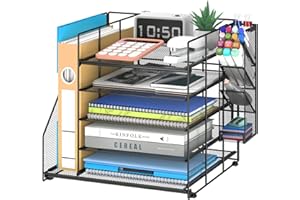 SUPEASY Desk Organizer with File Holder, 5-Tier Paper Letter Tray Organizer with Pen Holder, Desktop Organization and Storage