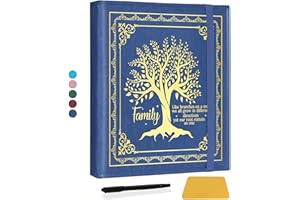 CWEGSJ Family Tree Magnetic Self-Stick Page Photo Album for 3x5 4x6 5x7 6x8 Pictures DIY Family Leather Cover Album for Family Member (Album Tree-Dark Blue)