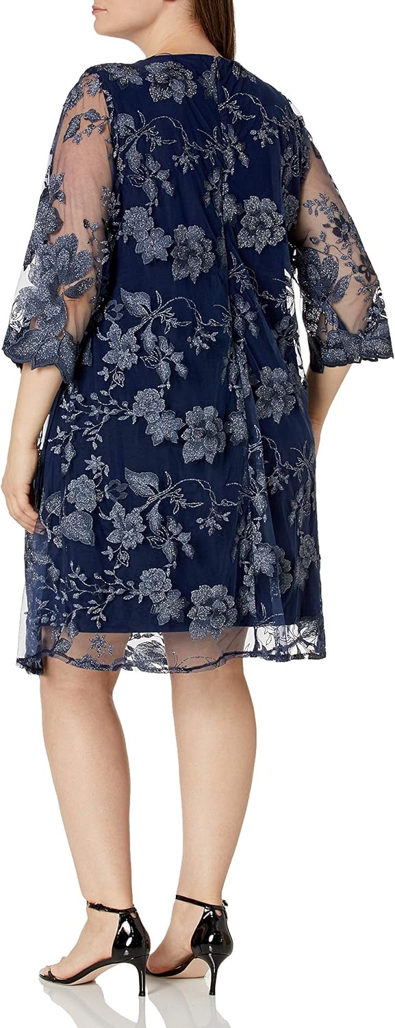 Alex Evenings Women's Plus Size Midi Scoop Neck Shift Dress with Jacket at  Women’s Clothing store