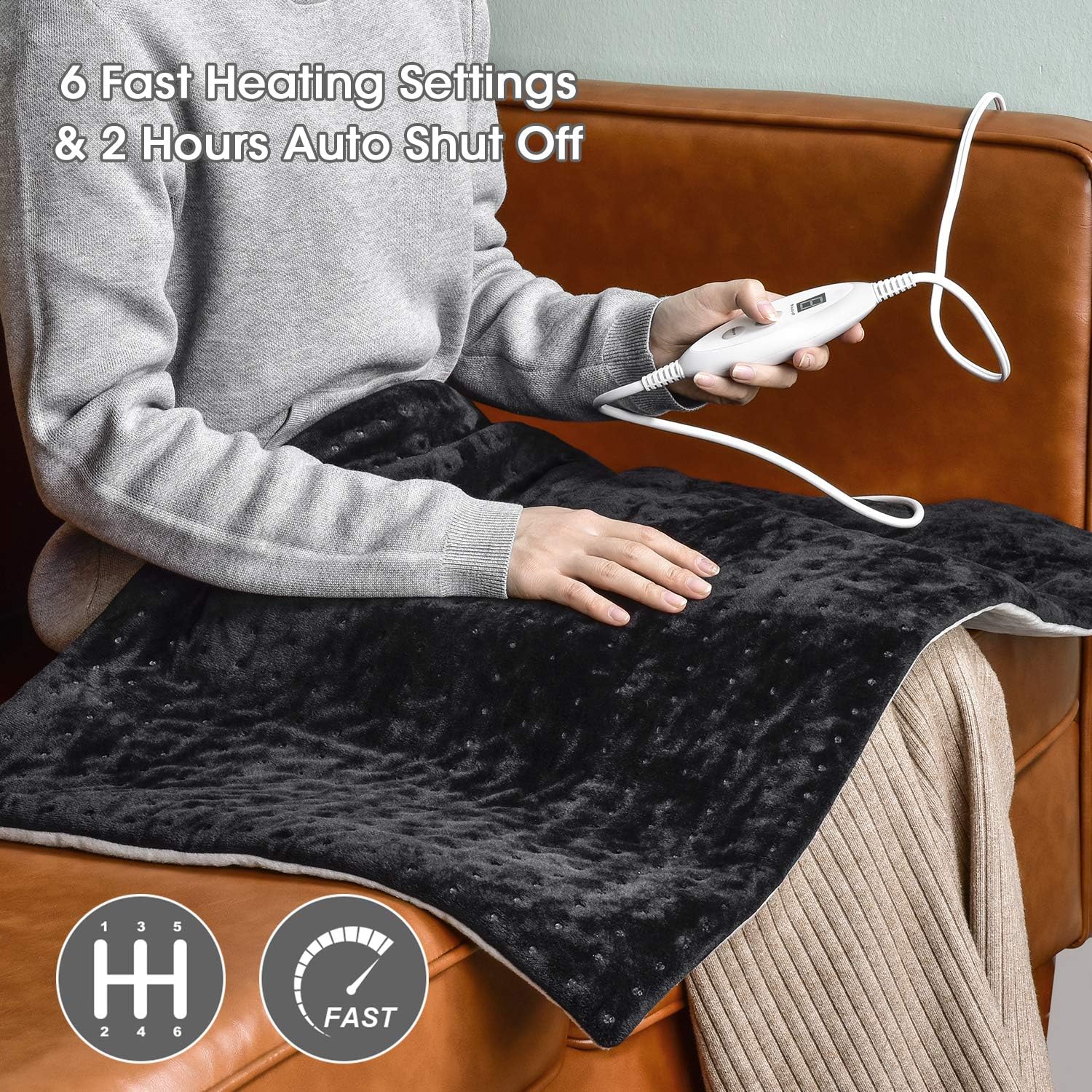 Heating Pads with Auto Shut Off - Koviti Heating Pad for Cramps[17’’x33’’]with 6 Heat Setting, Large Soft Heating Pad with Elastic Band&Storage Bag for Fast Neck/Shoulder/Foot Pain Relief(Black): Health & Personal Care