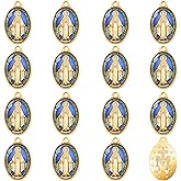 WenRity 60Pcs Small Alloy Oval Medalla De La Virgen Milagrosa Charms Catholic Our Lady Charm Pendant For DIY Earrings Necklace Bracelet Jewelry Making