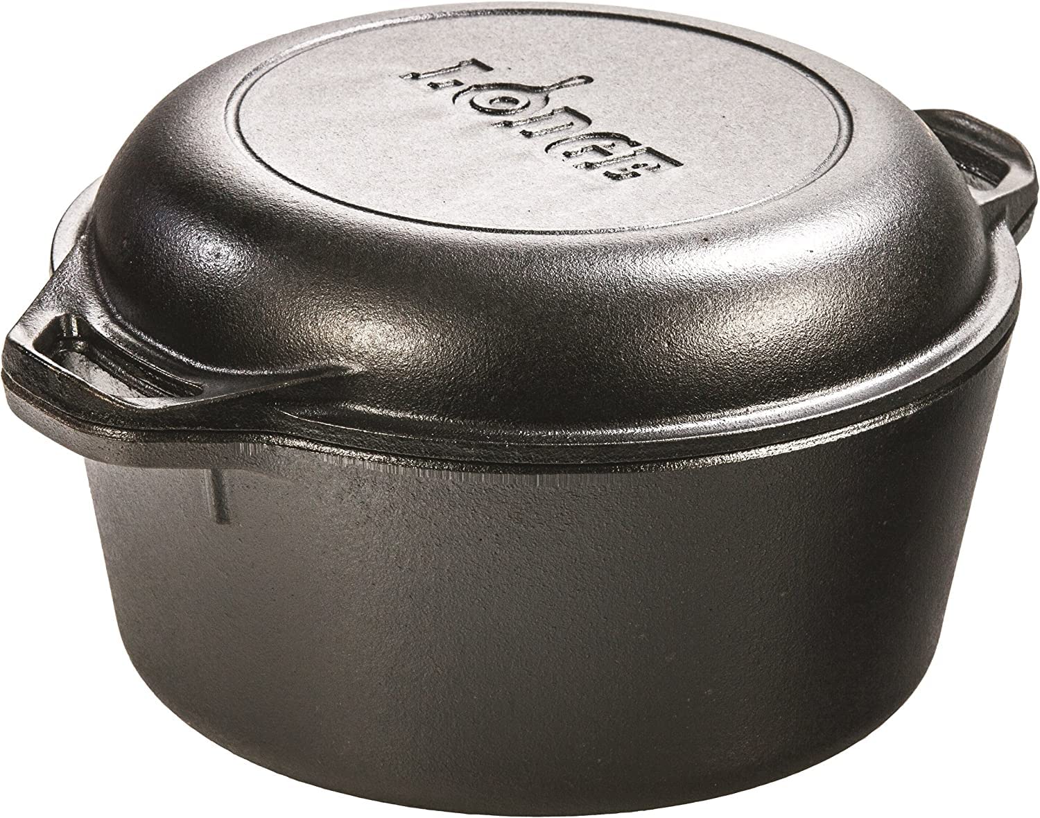 Lodge Pre-Seasoned Cast Iron 2-in-1 Double Dutch Oven with Lid. Casserole Pot and Skillet for Indoor and Outdoor Use. Induction, Oven, Grill and Metal Utensil Safe. Made in the USA. 4.75 Litre/5 Quart
