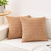 Aegero Pack of 2 Corduroy Decorative Throw Pillow Covers 18x18 Inch Soft Striped Pillow Covers Modern Farmhouse Home Decor for Sofa Living Room Couch Bed(Apricot)