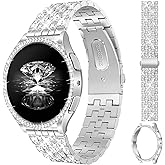 JR.DM Diamond Bands with Bling Case Women ONLY Compatible with Samsung Galaxy Watch 7/6 40mm 44mm, 20mm watch band with Protective Cover Bumper Silver Gold Luxury Metal Bracelet Replacement Strap