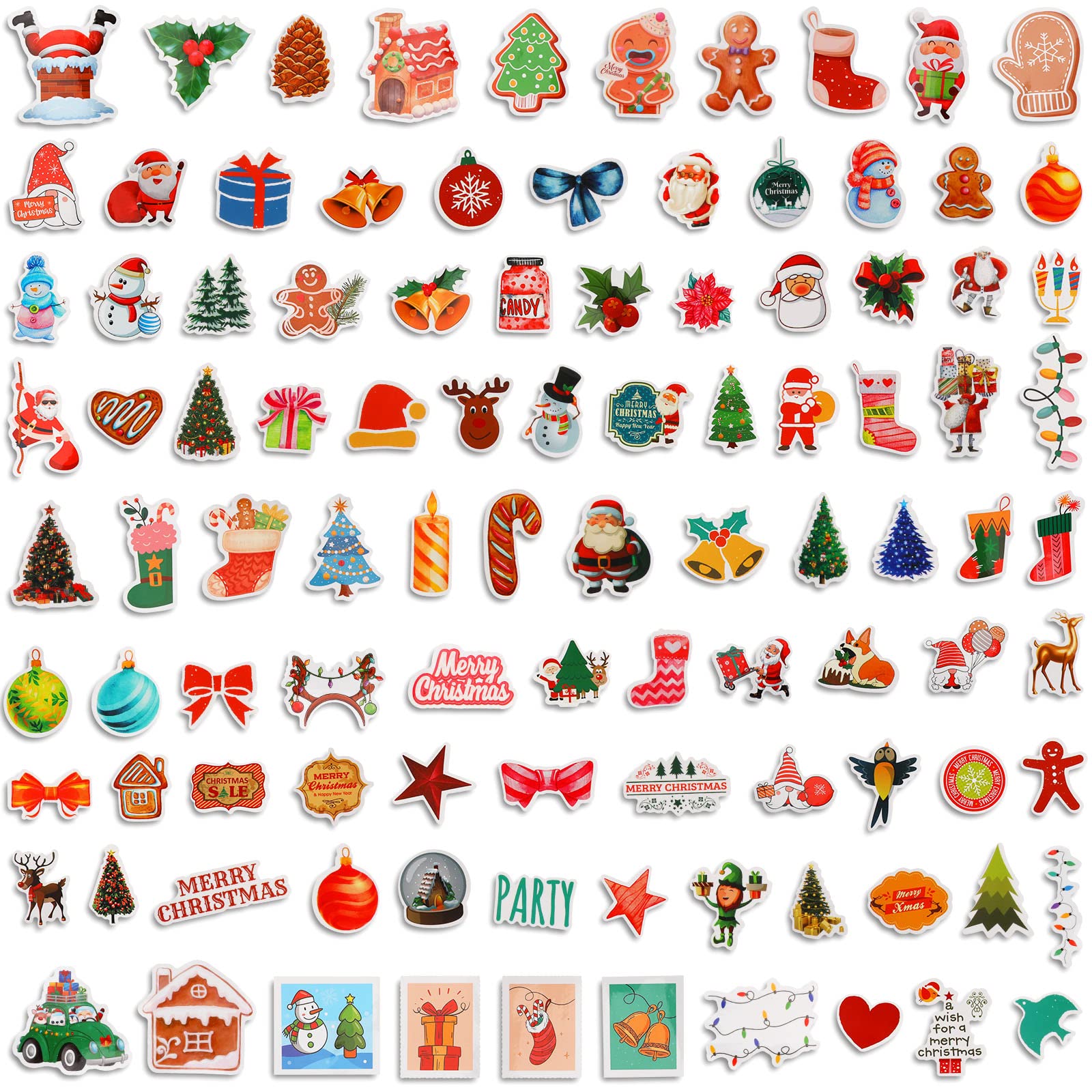 JULBEAR 200PCS Christmas Stickers, Non-Repeating Vinyl Holiday Party Stickers for Water Bottles, Cards, Scrapbooking Crafts Christmas Decorations Party Favors, Christmas Gifts for Kids Teens Adults