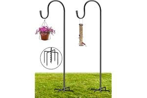 BAIAPEY Shepherds Hooks for Outdoor with Auger Drill Bit 5 Prong Bases, 2 Pack Bird Feeder Pole, Heavy Duty Garden Hook for Hanging Bird Feeder, Plant Baskets, Solar Light Lanterns and More.(79 Inch)