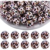 BEEFLYING 30 Pieces Round Acrylic Beads 16mm Leopard Print Beads for Jewelry Spacer Bracelet Keychain DIY and Beadable Pen Making