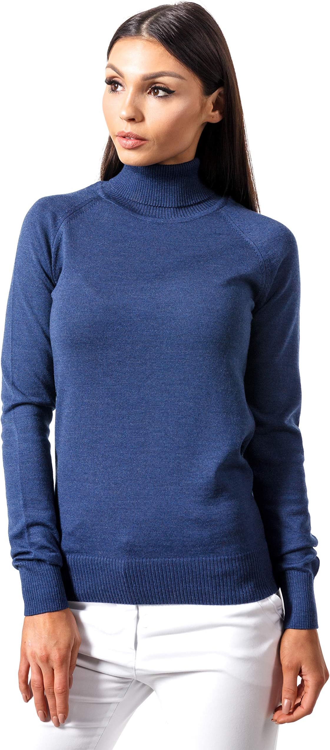 KNITTONS Women Italian Merino Wool Turtleneck Sweater Long Sleeve Pullover