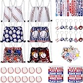 122 Pcs Baseball Party Favors, Baseball Goodie Bags Favors Sports Themed Party Supplies, Drawstring Bags with Mini Ball Wristband Slap bracelets Keychains Stickers for Team Gifts Party Supplies