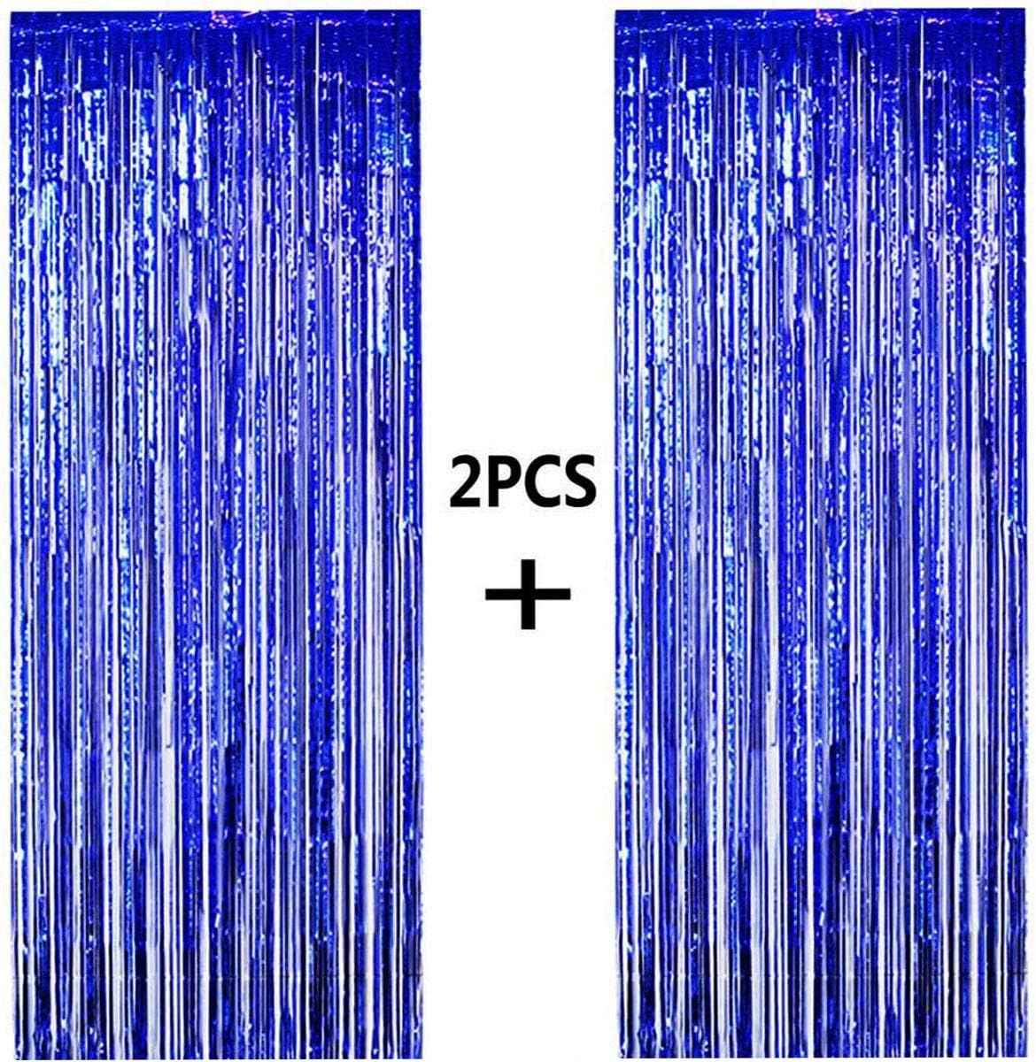 ONUPGO 2 Pack 3.28 ft x 9.8 ft Blue Foil Curtains Metallic Tinsel Fringe Curtain Photo Booth Props Backdrop Curtain Perfect for Birthday Wedding Baby Shower Christmas Holiday Party Decorations