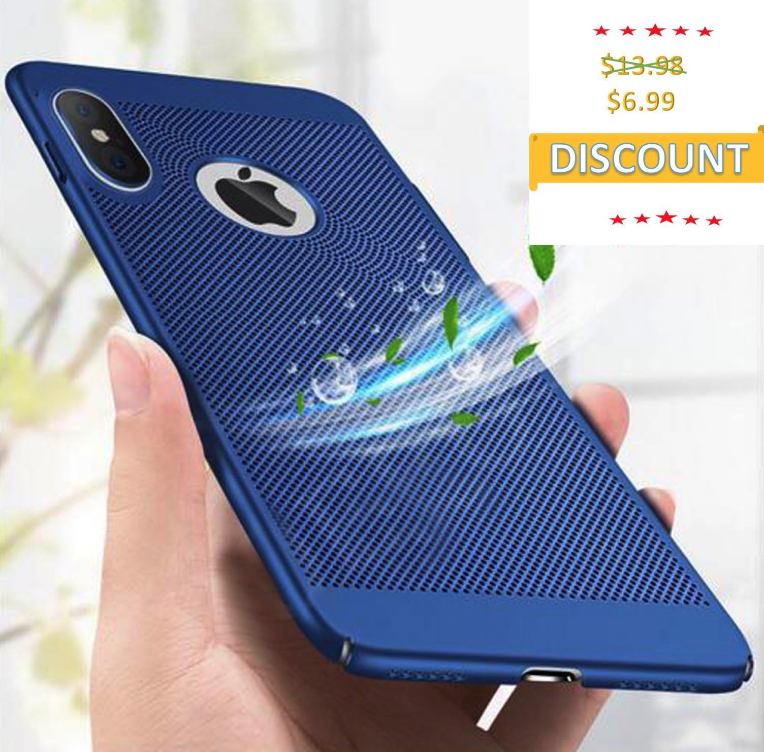 iPhone X Case, With Heat Dissipating Mesh and Rubberized Hard PC Cover, Supports Wireless Charging. Blue Colour