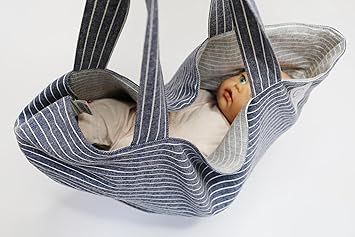 ZELLMOPS Hebammen Wiegetasche Ahoi blau-weiß gestreift superweicher Stoff Handarbeit Made in Germany