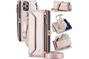 Strapurs Wallet Case Compatible with iPhone 13 Pro Max RFID Blocking 10-Card Holder Soft PU Leather Magnetic Snap Shoulder Strap Zipper Pocket Phone Case Fit for iPhone 13 Pro Max - Rose Gold