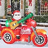 7.0 FT Christmas Inflatable Santa Claus with Motorcycle, Blow up Santa Yard Decoraations, Unique Lighted Xmas Decorations for Indoor Outdoor Yard Garden Lawn Holiday Party Decor