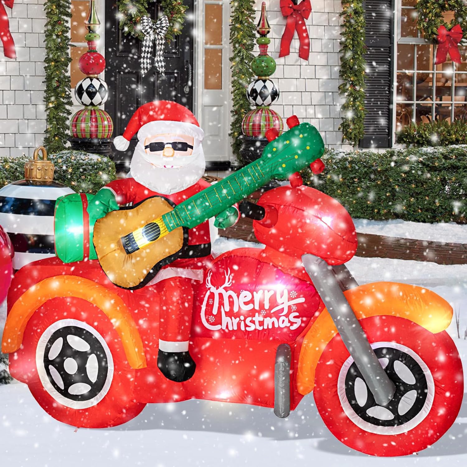 7.0 FT Christmas Inflatable Santa Claus with Motorcycle, Blow up Santa Yard Decoraations, Unique Lighted Xmas Decorations for Indoor Outdoor Yard Garden Lawn Holiday Party Decor