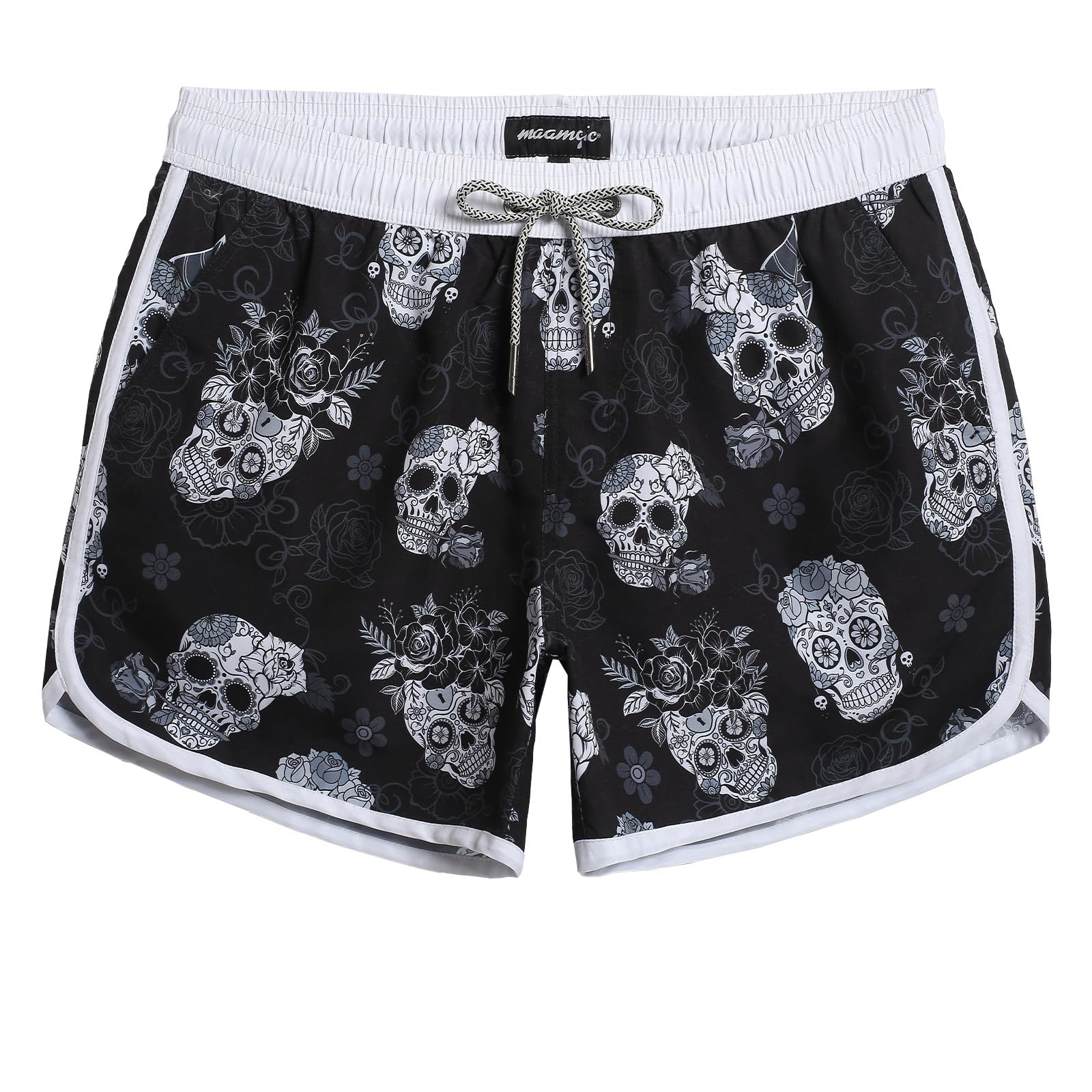 Photo 1 of maamgic Mens Short 80s 90s Vintage Swim Trunks with Mesh Lining Quick Dry Bathing Suit Board Shorts Skull Black Medium