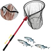 Aqwxc High Strength Heavy Duty Extra Large Aluminum Landing Net - Telescoping Handle (67-85inch), 27in Net Opening for Saltwater Fishing, Boat, Pier, River Angling