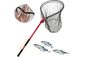 Aqwxc High Strength Heavy Duty Extra Large Aluminum Landing Net - Telescoping Handle (67-85inch), 27in Net Opening for Saltwa