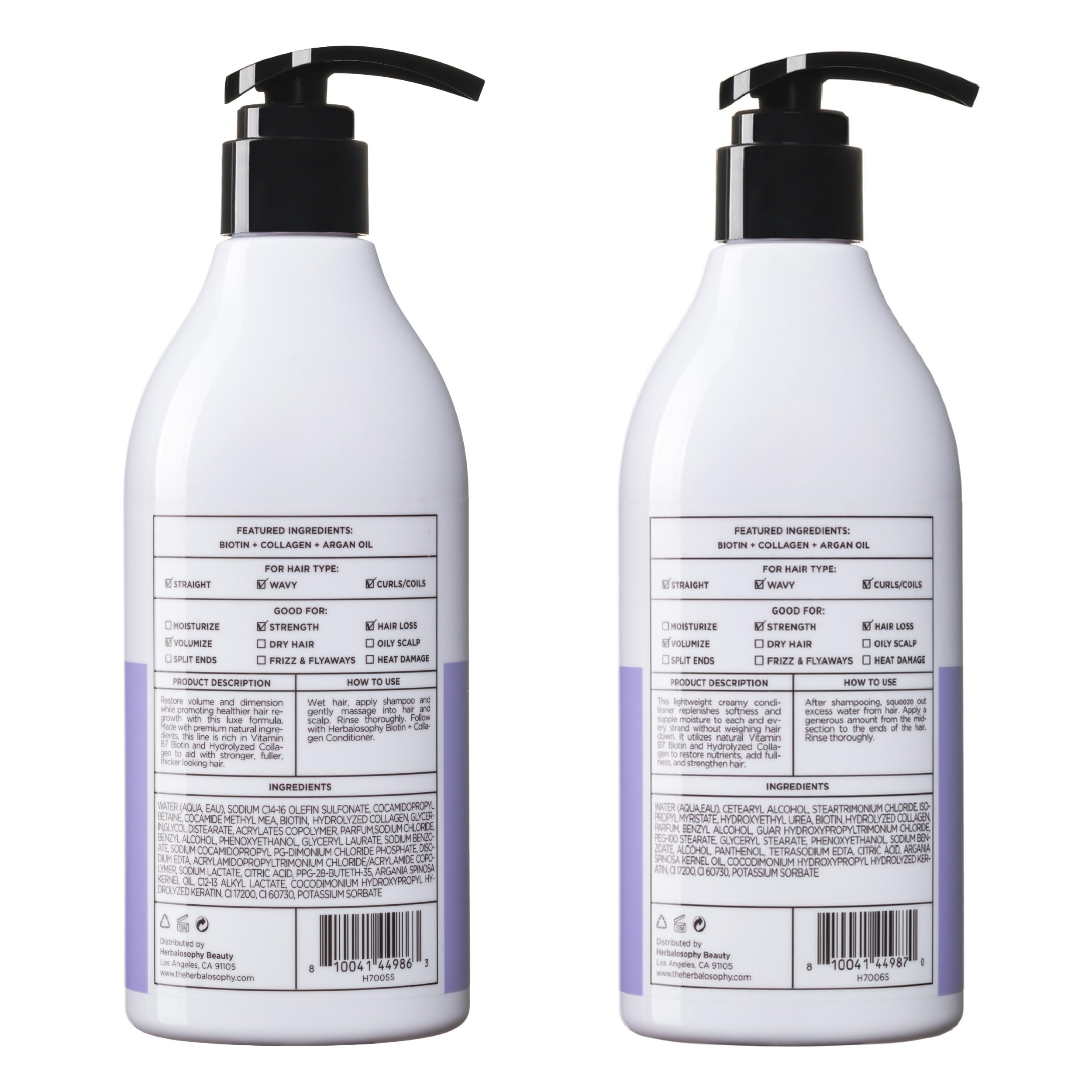Herbalosophy Biotin & Collagen Shampoo & Conditioner Set, Hair Growth Thickening, Repair Dry, Damaged Hair Set, Infused with Vitamin B7 & Argan Oil, Sulfate, Parabens and Gluten Free, 2 x 16.9 Fl Oz
