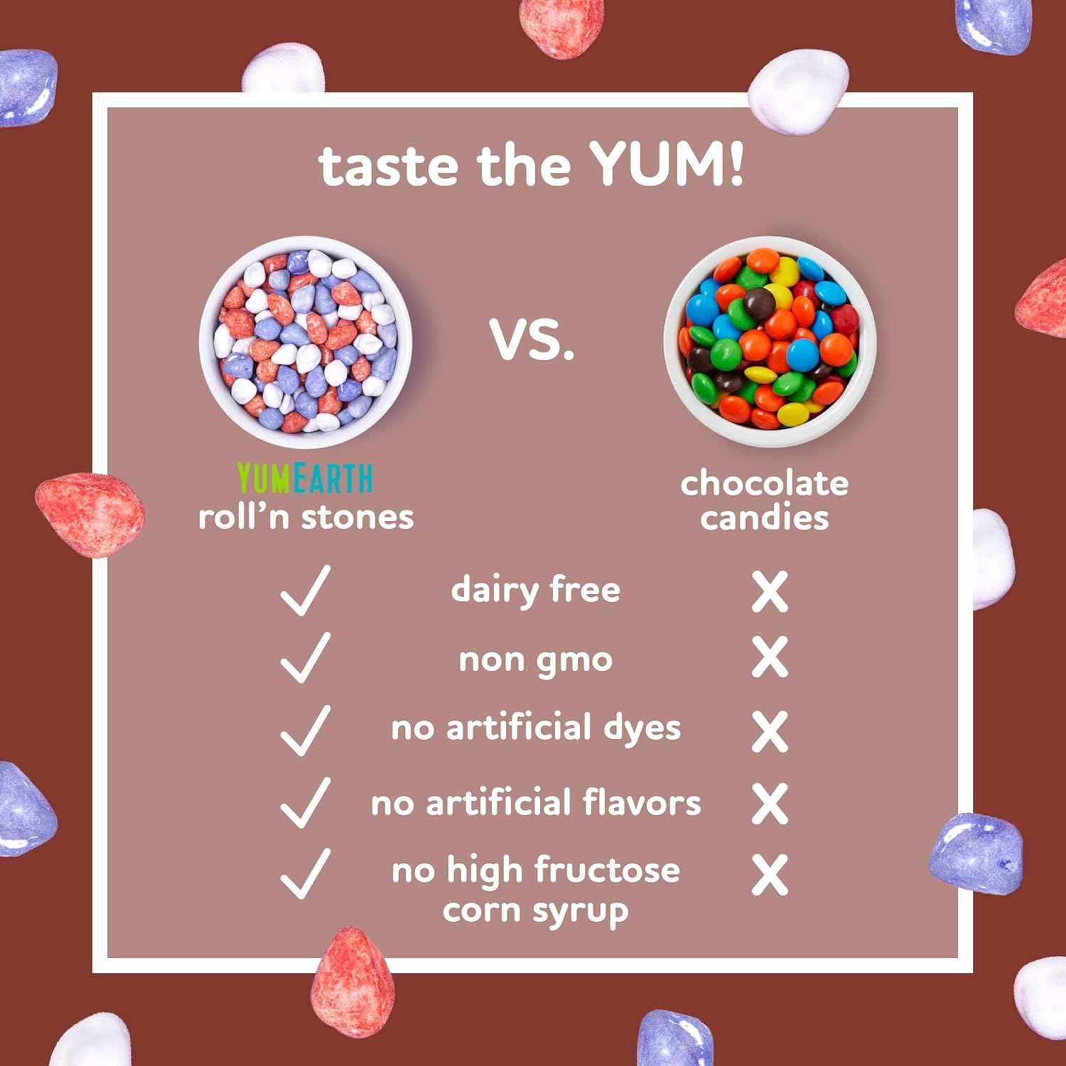 YumEarth Organic Vegan Chocolate Roll'n Stones, 5 Snack Packs per bag, (Pack of 12) - Allergy Friendly, Non GMO, Gluten Free : Grocery & Gourmet Food