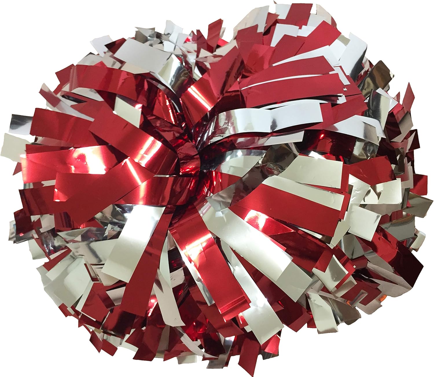 Set of 2 6" Metallic Cheerleading Pom Poms with Baton Handle (Red