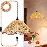 Eqquorva Hanging Lights with Plug in Cord Rattan Hanging Lamp Boho Ceiling Light Fixtures Farmhouse Pendant Lamp Shape for Living Room Bedroom Kitchen