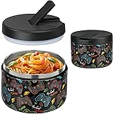 Pawtong 12oz Insulated Vacuum Food Jar with Buckle Lid Wide Mouth Soup Thermo for Hot Food Kids Leakproof Stainless Steel Lunch Container (Black-Game)