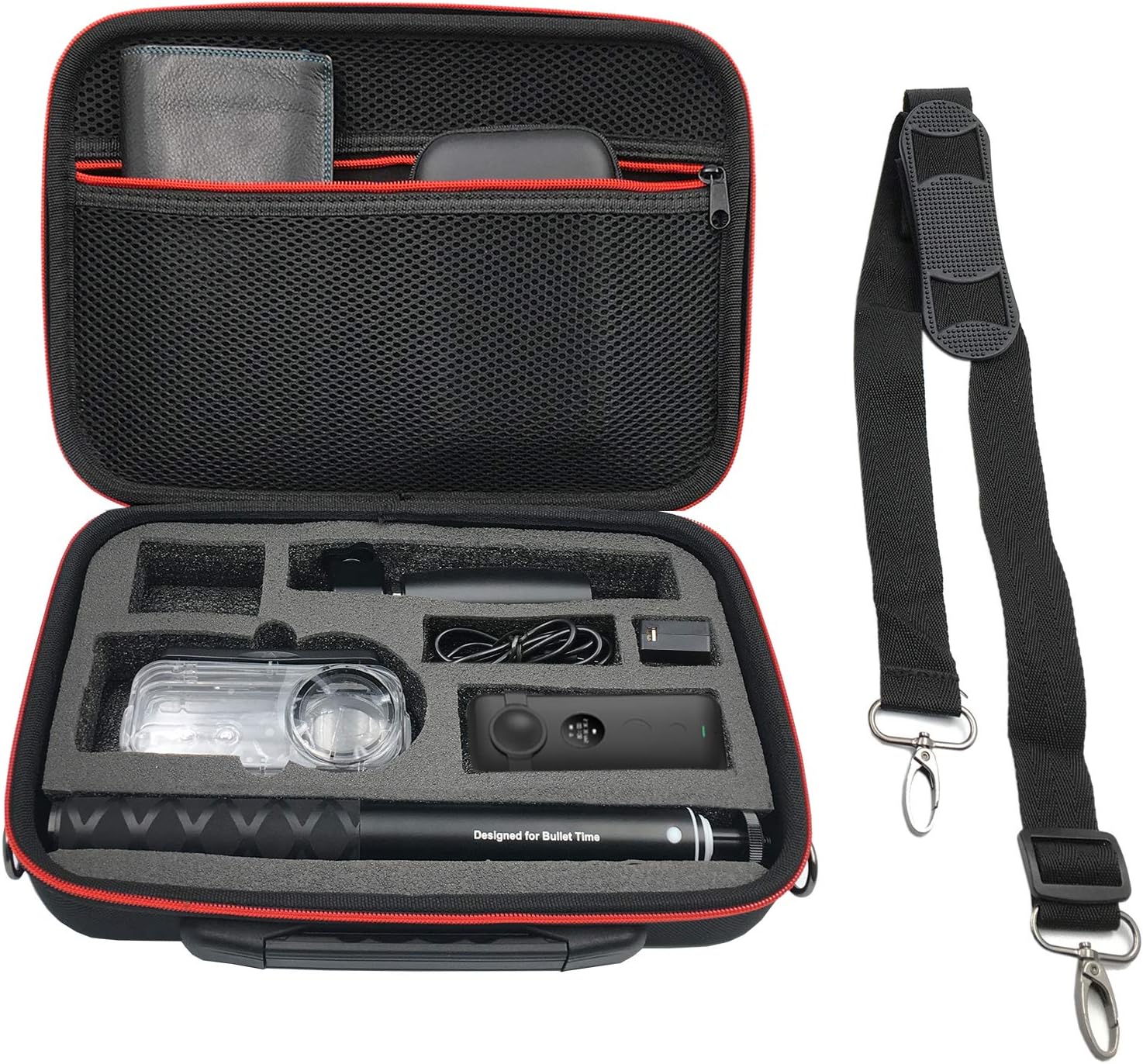 VGSION Stick and Camera Accessories Bag Foam Hard Shell Case for Insta360 One X (with Shoulder Strap, L Size)