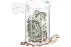 KashKaddy Clear Tip Jar - Acrylic Donation Box w/ Magnetic Lid & Money Slot - Coin Jar for Small Business & Home Savings - Safe & Stylish Donation Jar - Modern Cash Box - Sturdy Bartender Accessories